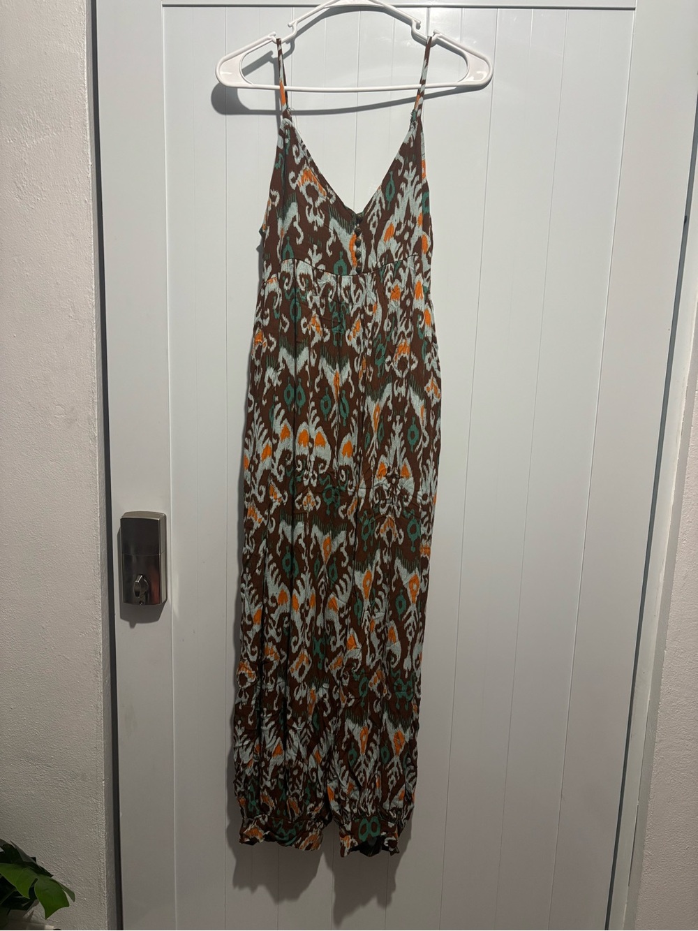 Spaghetti Strap jumpsuit in Brown Ikat Print